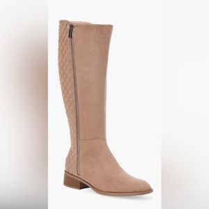 JustFab “Camille” Side Zip Quilt Texture Tall Boots. Color: Taupe. Size: 8. New.